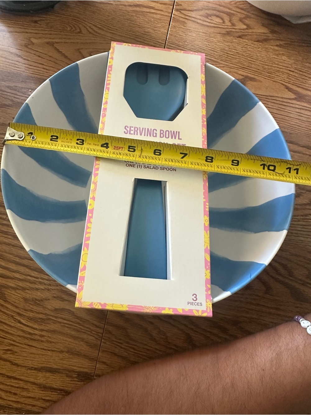 Blue and White Ceramic Serving Bowl - Classic Striped Design